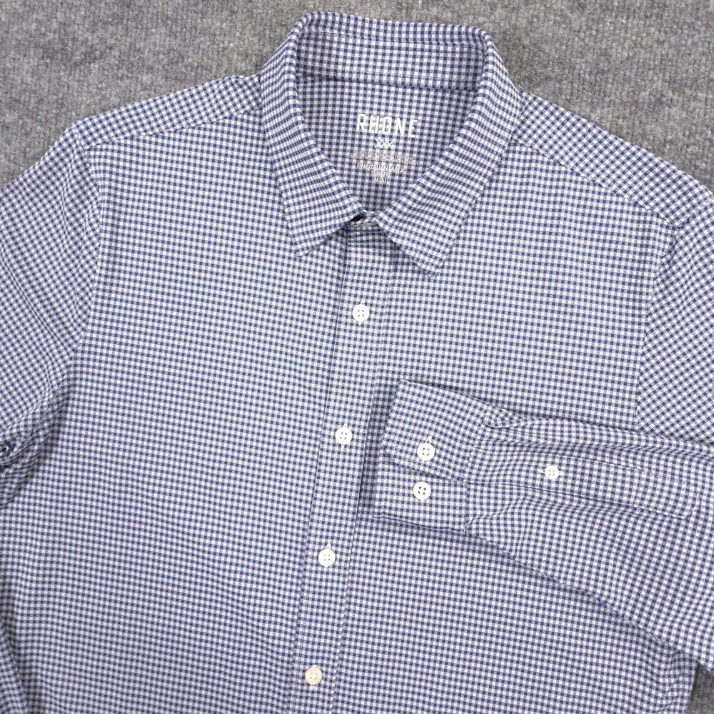 Rhone Commuter Shirt Mens M Blue Gingham Slim Fit Italian Fabric Business Casual